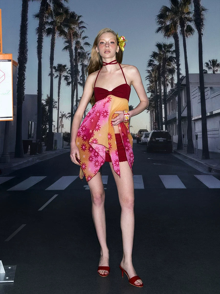 Printed Halter Slip Dress