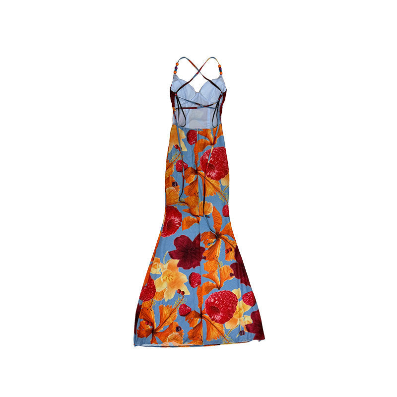 Fitted Backless Print Dress
