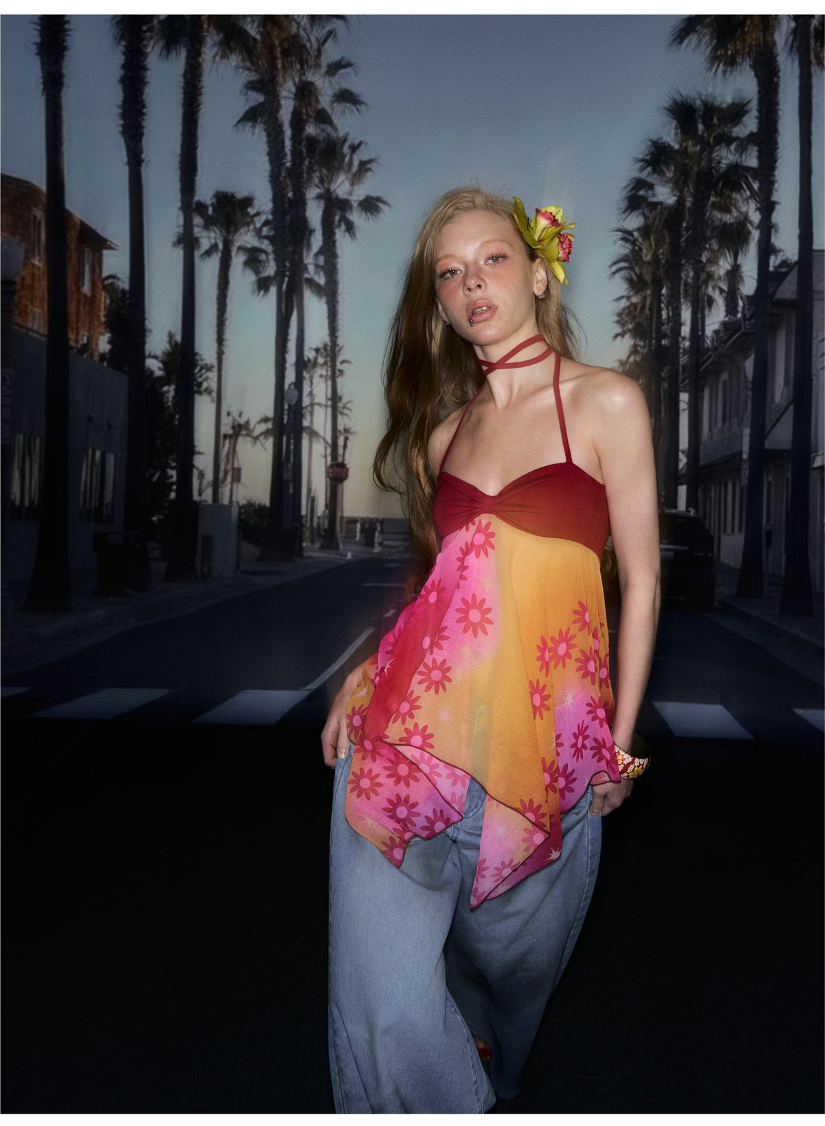 Printed Halter Slip Dress