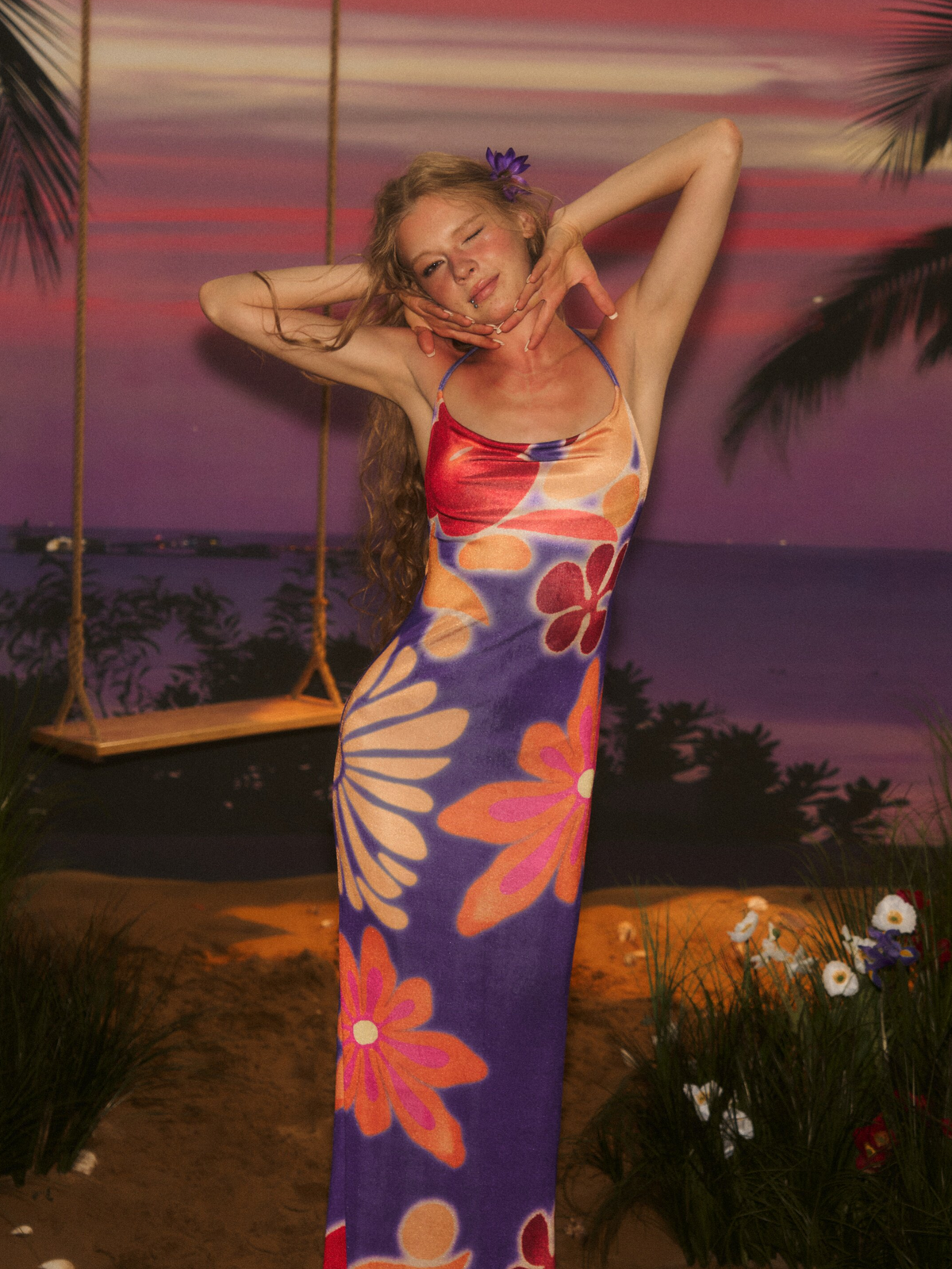 Floral Cowl Backless Dress