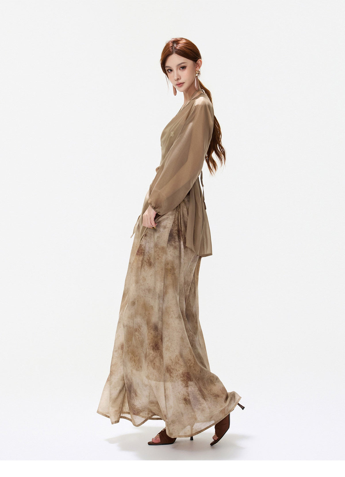 Ink-Wash Pleated Halter Dress