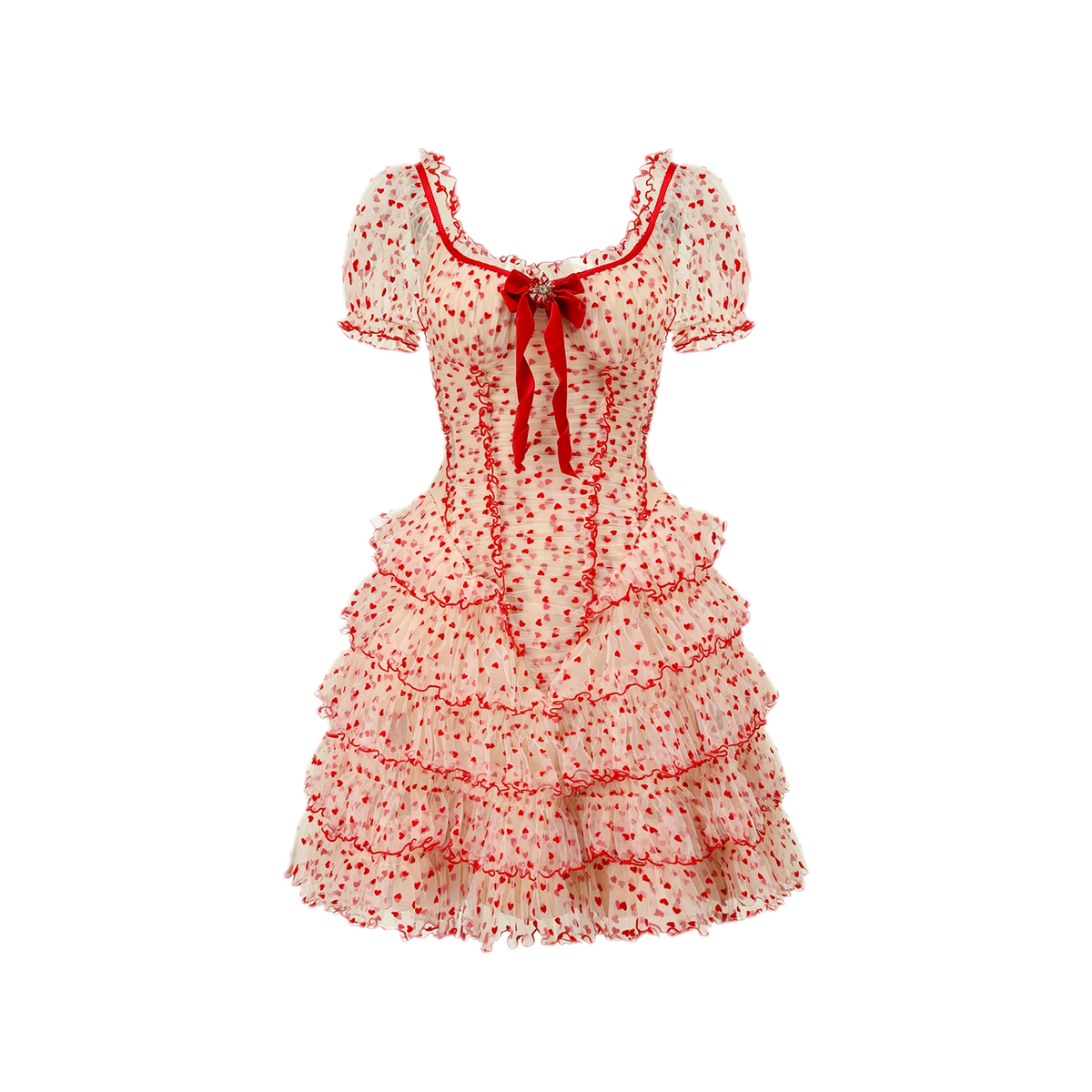 Flocked Bow Ruffle Dress