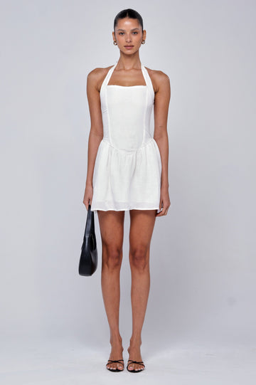 Sutton Mini Dress in White Linen
