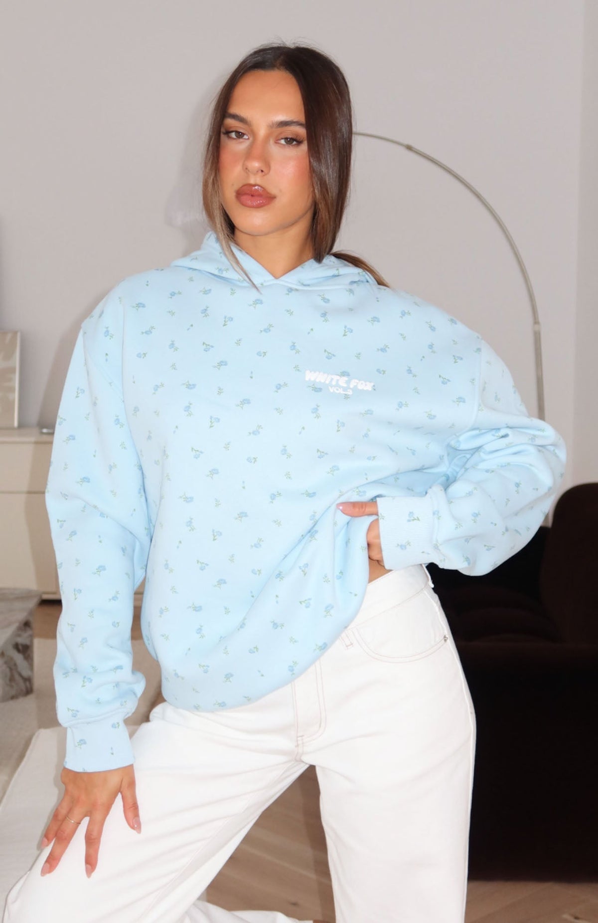 Offstage Printed Oversized Hoodie Blue Ditsy
