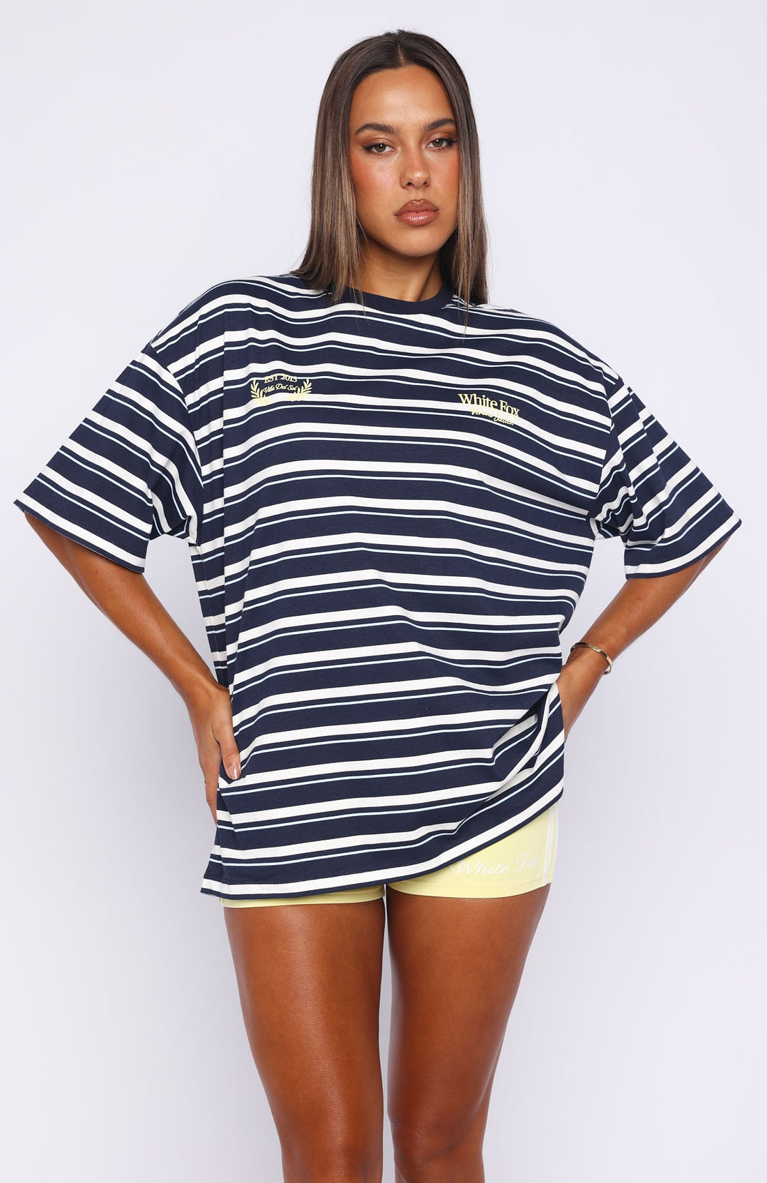 Verano Sixteen Viola Oversized Tee Navy Stripe