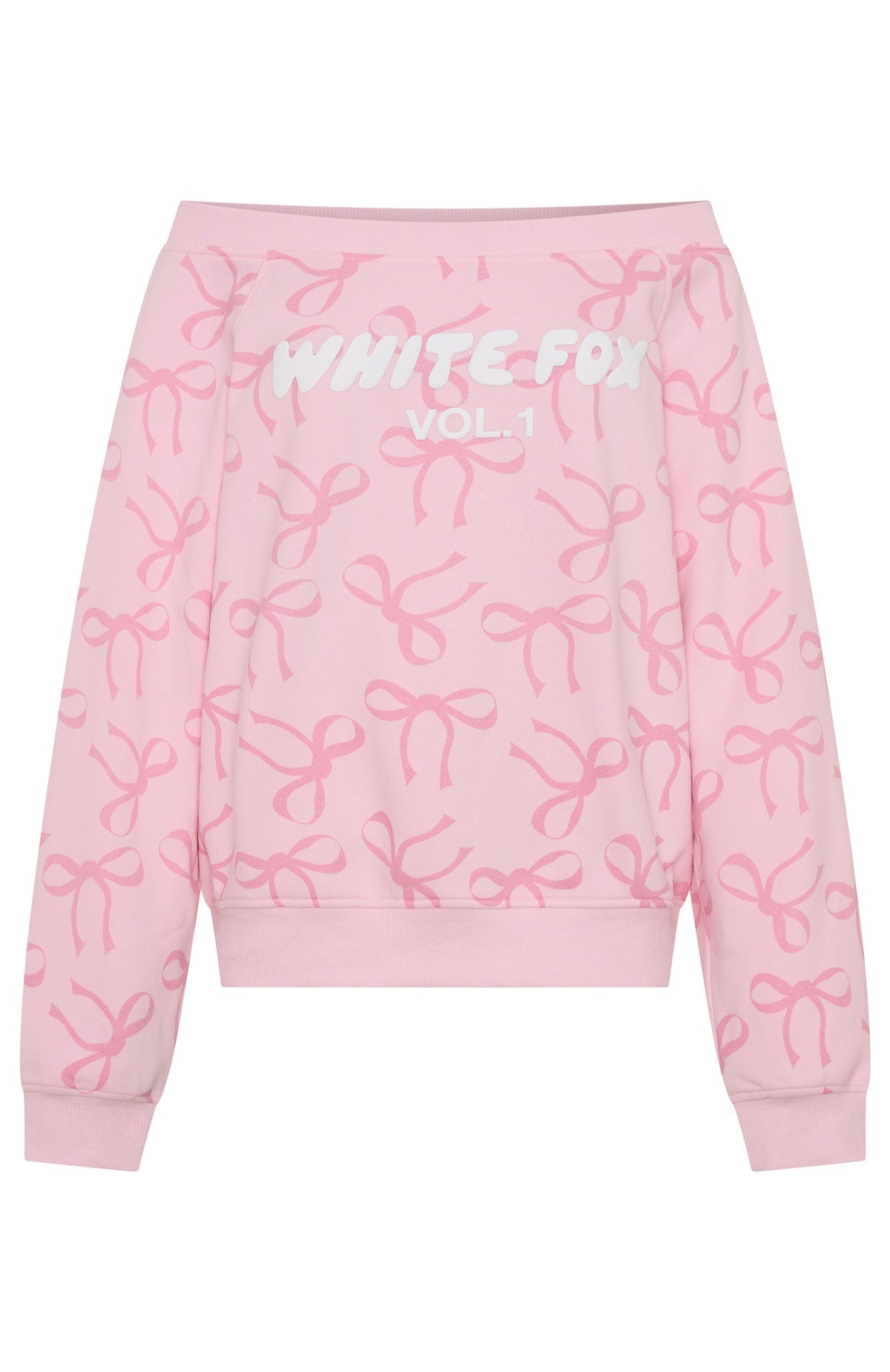Vol. 1 Off Shoulder Printed Sweater Posy Bow